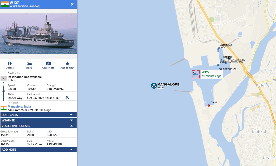 PakDefTeam's tweet photo. #INSAditya, a modified version of the Deepak-class oilers is at the Mangalore Port which is mainly used for oil tankers. It is most likely there to refuel for the support of the Aircraft carriers in the region. https://t.co/F55her93Vo
