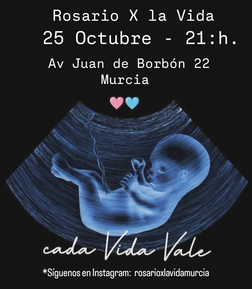 DebeVivir's tweet photo. _Este Sábado 25 de Octubre._

_Como venimos realizando más de 15 años ininterrumpidamente, rezaremos públicamente la oración del Santo Rosario, por la Vida_ 🤰👨🏻‍🍼🤱👶👴🏼👵🏻
A las 21h 
En Murcia: Avenida Juan de Borbón, 22

¡Te esperamos!

Síguenos en Instagram: rosarioxlavidamurcia https://t.co/KETc36jB6w