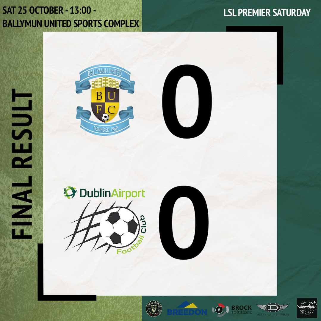 ✈️ ⚽️| 𝙍𝙚𝙨𝙪𝙡𝙩 |⚽️ ✈️

A well earned point on the road in Ballymun today, with a very much depleted squad and down to 10 men for the majority of the second half. The lads dug in deep, defended for the clean sheet while creating chances to try take the 3 points.