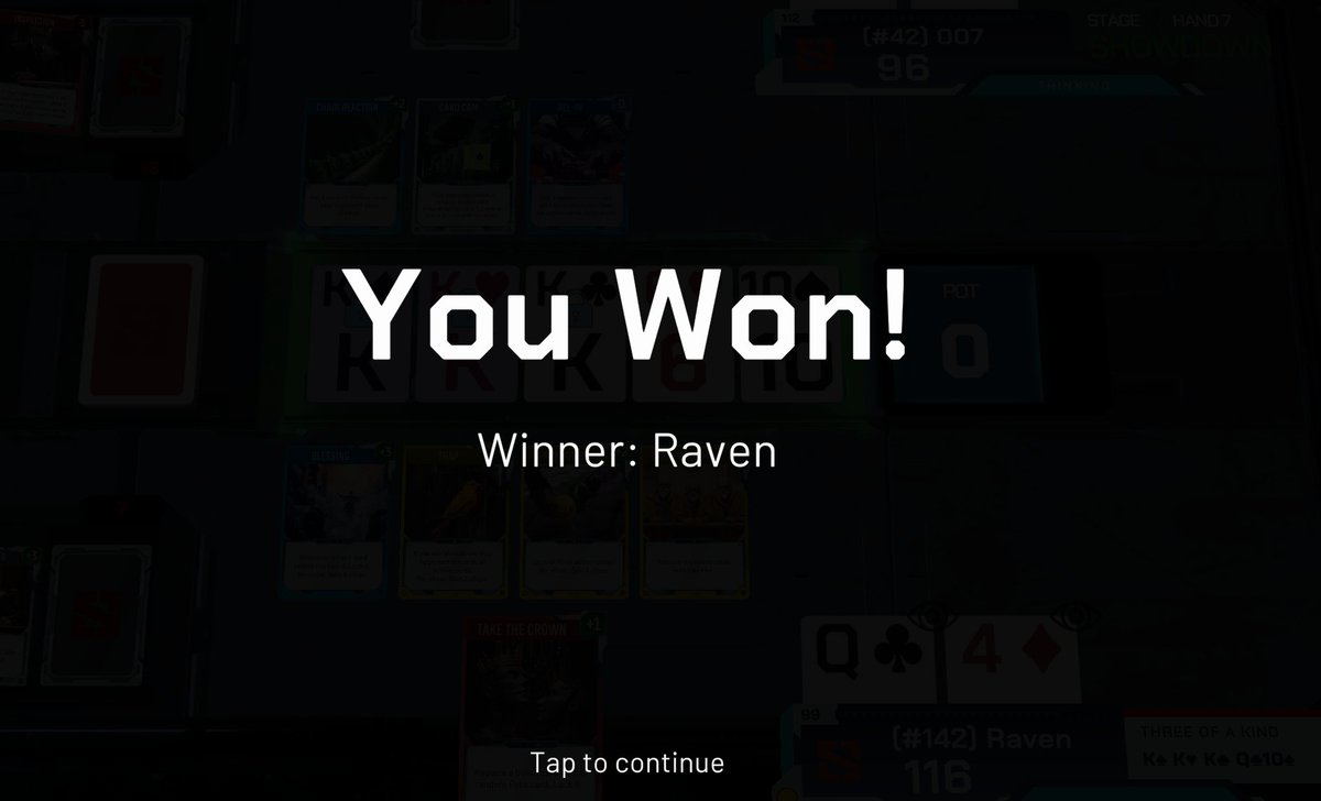 Raven6797's tweet photo. 🔥🃏 JUST WON MY FIRST SHOWDOWN TABLE! 🃏🔥

WOW… @Showdown_TCG  isn’t poker as you know it, it’s poker on steroids 💥
Action cards. Wild mind games. Pure adrenaline.

🚨 It’s now OPEN for everyone jump in, build your deck, and prove your skill!
@megaeth @megamafia
🎴 https://t.co/t1zQyY7PAX