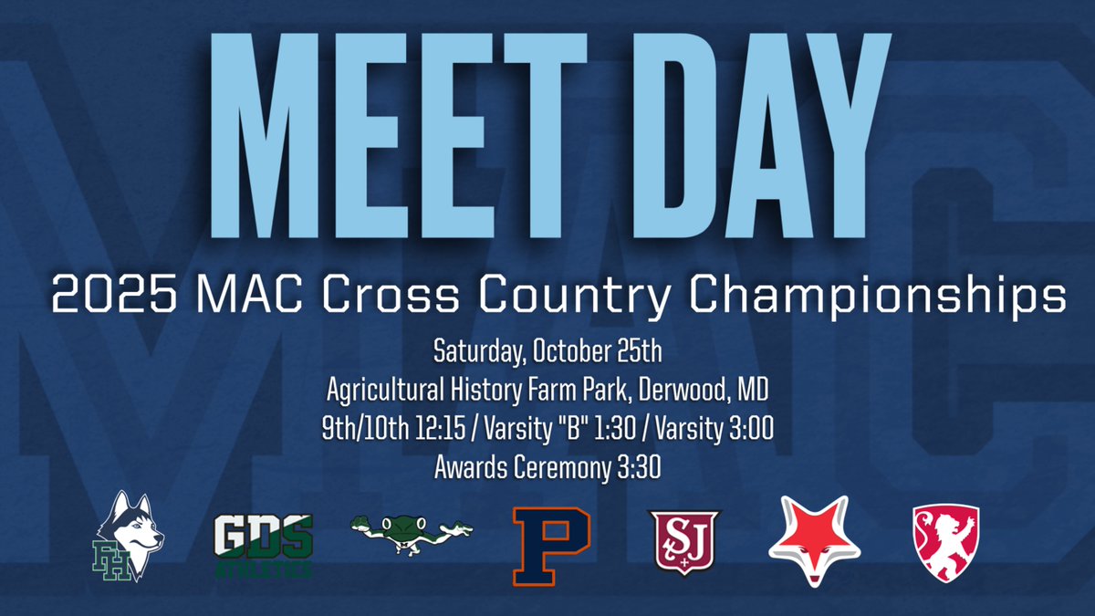 📢MAC Cross Country Championships today!
📍Agricultural History Farm Park, Derwood, MD
⏰9th/10th 12:15; Varsity "B" 1:30; Varsity 3:30
🔗Meet results at results.windsorrunning.com/meets/58525
Good luck to all runners!