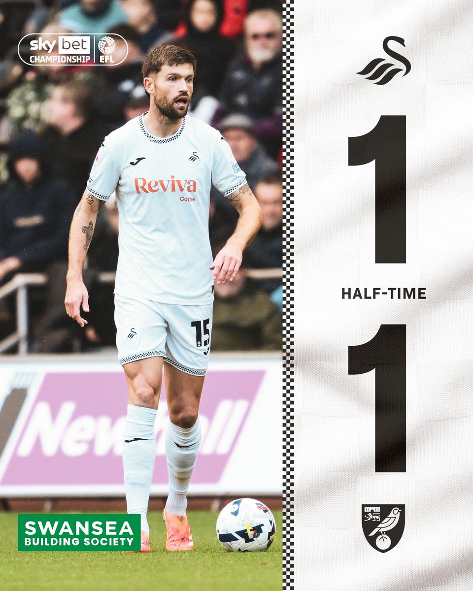 SwansOfficial's tweet photo. Level at the break. 

💻 Match centre 👉 https://t.co/sPQtEF8VuR

#SWAvNOR | @SkyBetChamp https://t.co/DyzBLKUneg