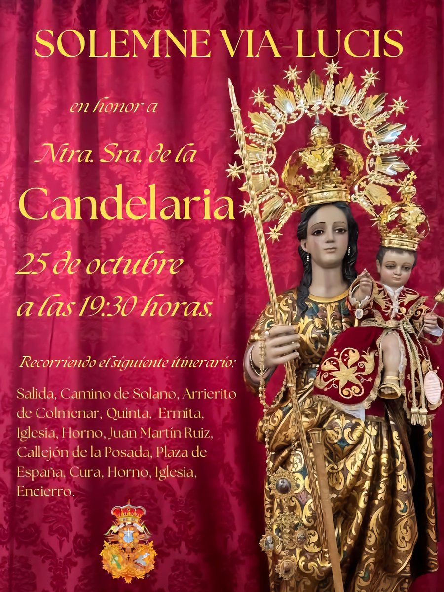 🔔 Hoy a las 19:30 Solemne Vía Lucis por las calles de #Colmenar (#Málaga).
#CofradíasMLG