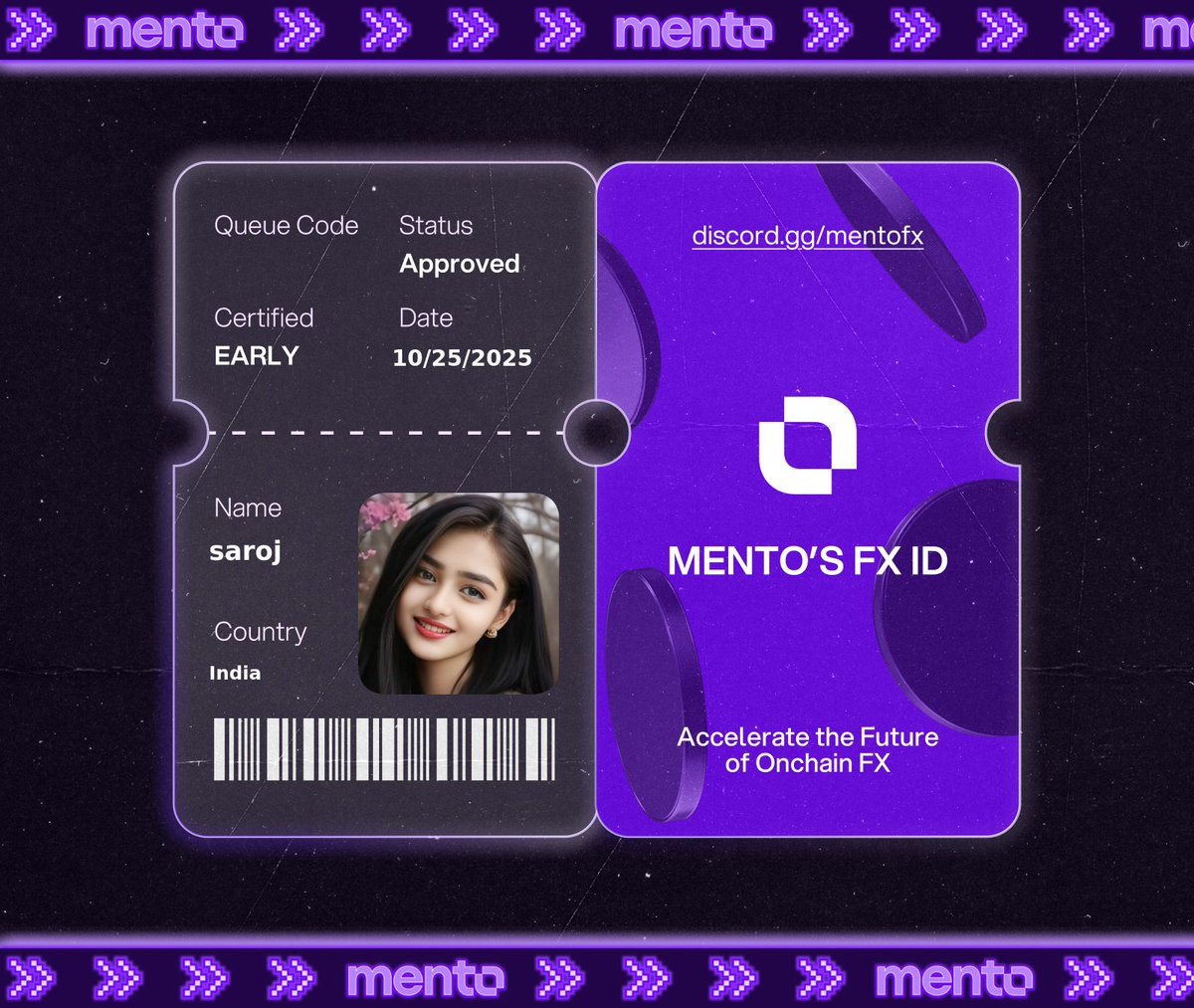 Licensed to trade the internet’s FX layer. 

Claimed my FX ID on discord.gg/mentofx 

 every currency, onchain with <a href="/MentoLabs/">Mento (fx/acc)</a>
