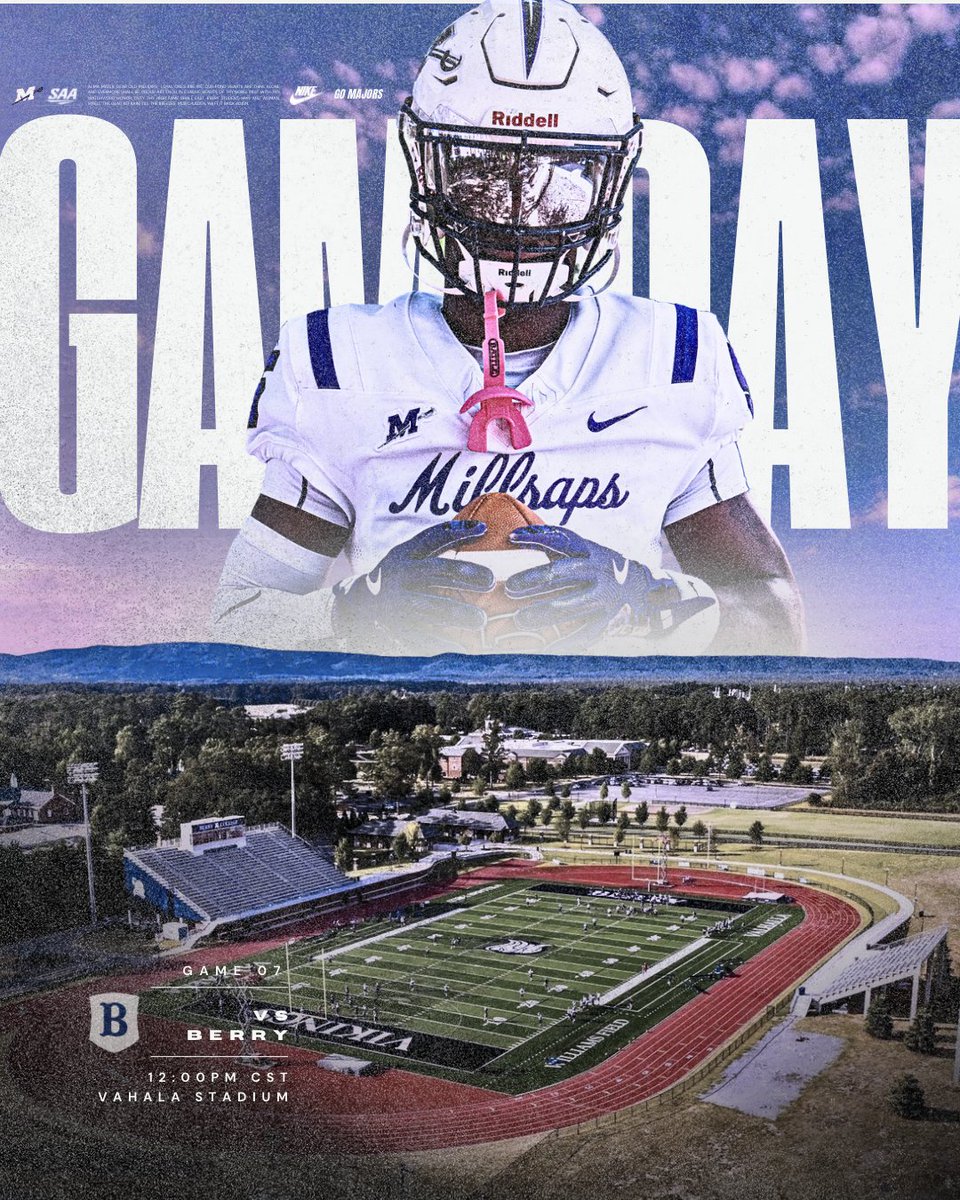 MajorsFootball's tweet photo. It’s Gameday in Georgia. 

🆚 Berry College
⏰ 12:00PM CST
📍Mount Berry, GA
🏟️ Valhalla Stadium
🖥️ https://t.co/Jx86BY0FS5

#GoMajors | #PurpleReign25 https://t.co/NFyE6bu2p2