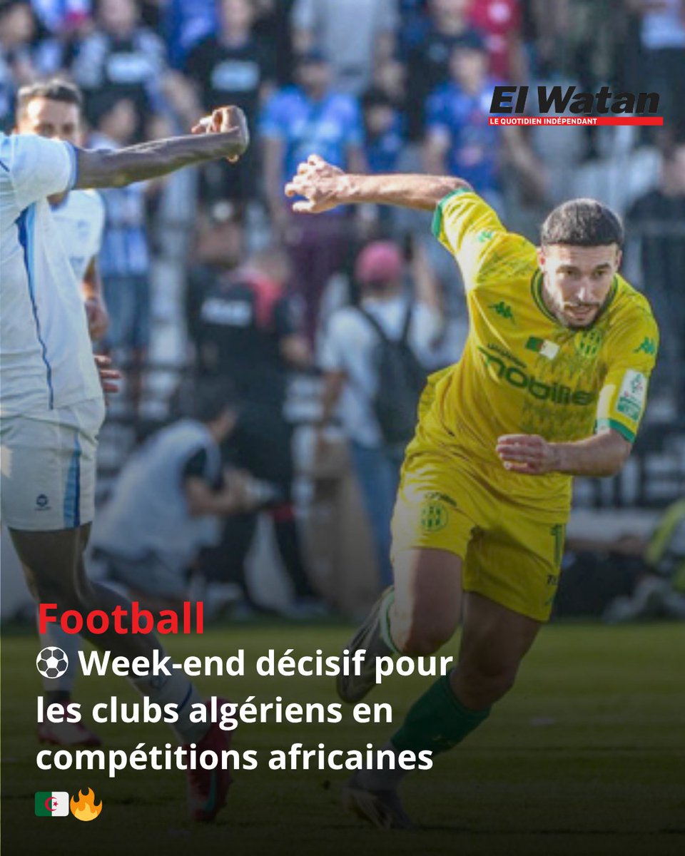 elwatandzcom's tweet photo. ⚽ Week-end sous tension pour les clubs 🇩🇿 en Afrique !
La JSK vise la confirmation 💛💚, le MCA veut briller à Douéra 💚❤️ et l’USMA joue sa survie 🔴⚫️ au 5-Juillet !
🎯 Objectif : décrocher la qualification pour la phase de poules.
#FootballDZ #CAF #JSK #MCA #USMA #CoupeCAF https://t.co/49oUDRkzC5
