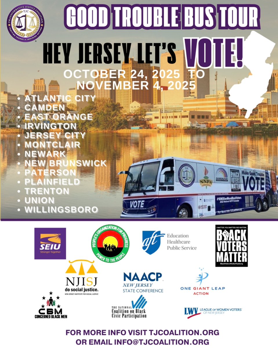 TheCaitlynBot's tweet image. Early voting starts in New Jersey today! Meet up with @TJC_DC, @barbs73, @Freedvotedaryl, the John Lewis Good Trouble Freedom Bus, our Freedom Riders and others to Get Out The Vote! #Vote #VoteNJ #NewJersey
