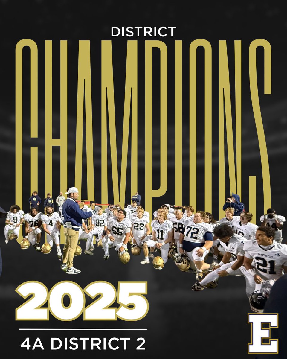 EtownFB's tweet image. This team. These leaders. Your District Champs. 

Go Big E! #ForthEtown