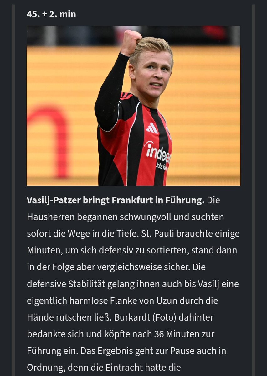 Beim Lesen <a href="/faznet/">Frankfurter Allgemeine</a> vermutete ich zuerst einen mir unbekannten Eintracht-Spieler mit Doppelnamen als Torschützen, aber diese Ähnlichkeit mit Jonathan Burkardt ... ☺️ #SGEFCSP 1:0