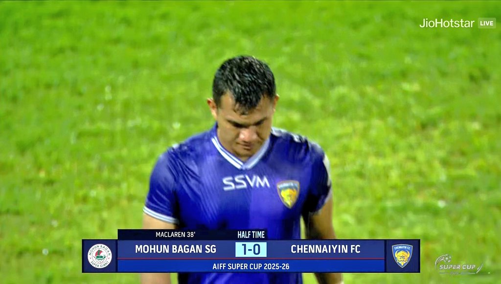 Not a bad first-half. Should've been 1-0 to CFC and not the other way around, yet here we are :/

Rain has prevented us from watching a quality affair so far. Although, expect things to open up in the second 45.

And shoutout to Farukh Choudhary for blessing my eyes tonight 🫡