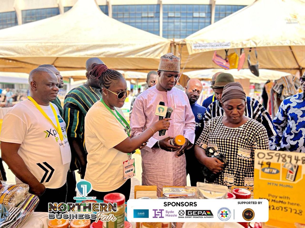 Channel1TVGHA's tweet photo. 🇬🇭MCE for Sagnarigu, Abdullai Imoro Gong, graces the day at the Northern Business Fair inside the Tamale Sports Stadium, joining exhibitors and patrons in celebrating Ghanaian innovation and enterprise. 🇬🇭✨

#NorthernBusinessFair #MadeInGhana #Tamale #ChannelOneNews https://t.co/RXx0qAcnVv