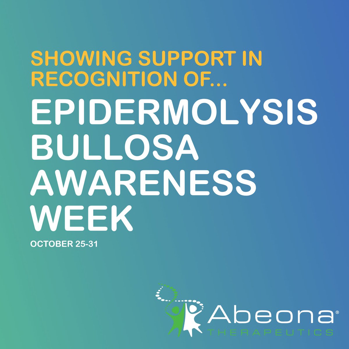 We stand with the epidermolysis bullosa (EB) community in recognizing and raising awareness for #EBAwarenessWeek.
 
Join us in supporting the cause and help us bring visibility to this rare and painful genetic disorder.
 
#EBWeek #WeFightEB