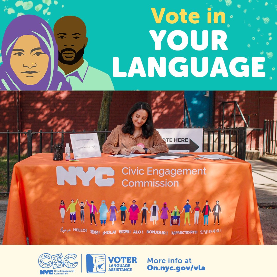 Early voting for the General Election starts today!

New Yorkers, you have the right to #vote in your language. You may bring an interpreter with you to the voting booth, and we at the Civic Engagement Commission will also have interpreters in select languages and poll sites on