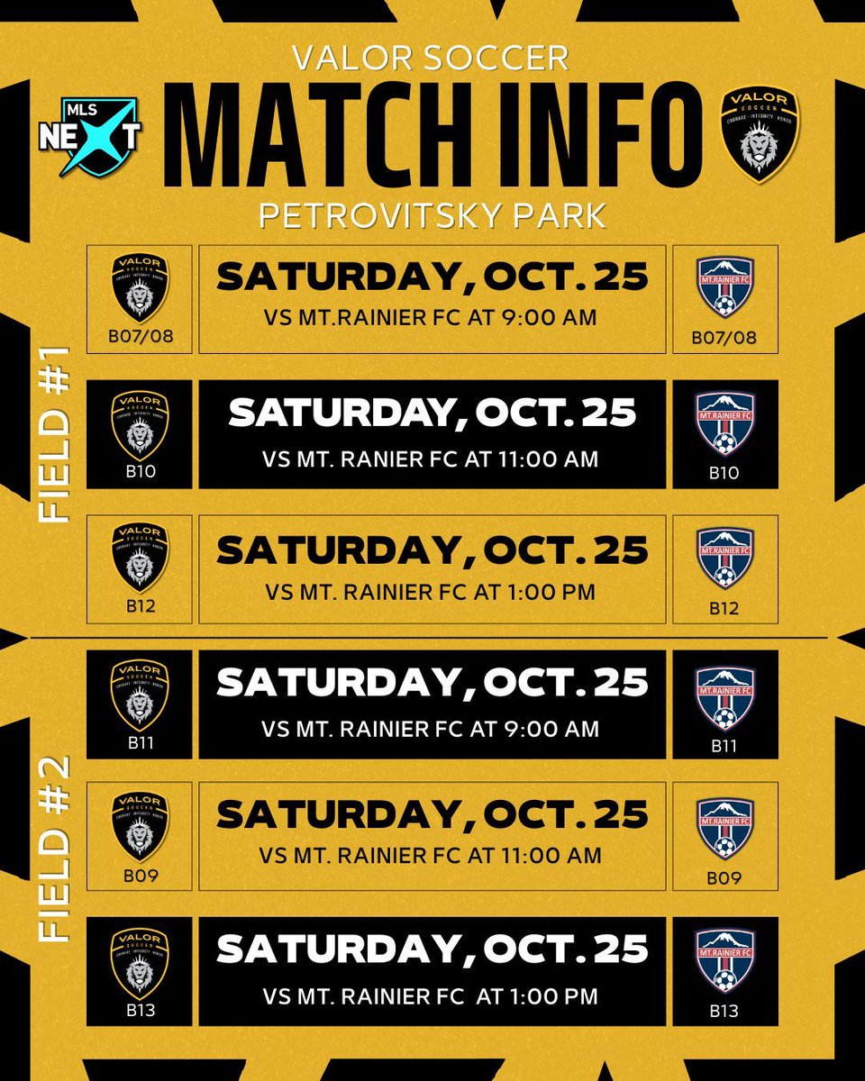 🔥 Let’s go, Valor! 🔥 

Our Elite Boys are taking on MRFC today at Petrovitsky Park! You got this! 💪 

#WeAreValor #ValorStrong #EliteSoccer #YouthSoccer #SoccerWeekend