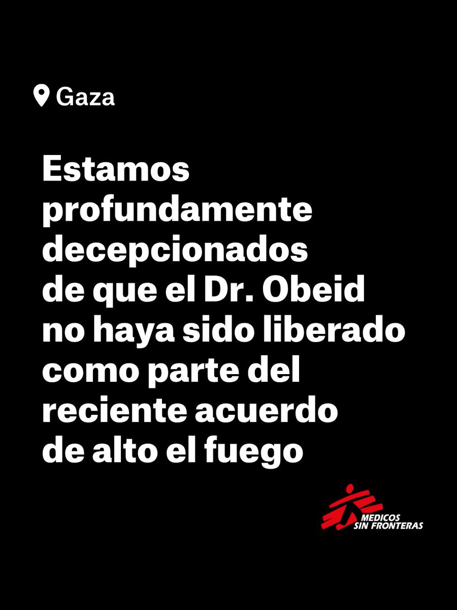 🔴En Gaza, nuestro compañero Mohammed Obeid, respetado cirujano ortopédico, permanece detenido y no ha sido liberado como parte del reciente acuerdo de alto el fuego.

Pedimos su liberación inmediata e incondicional.