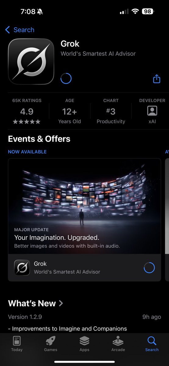 Before I use grok now I open my AppStore and update it. This was 12 hours apart.