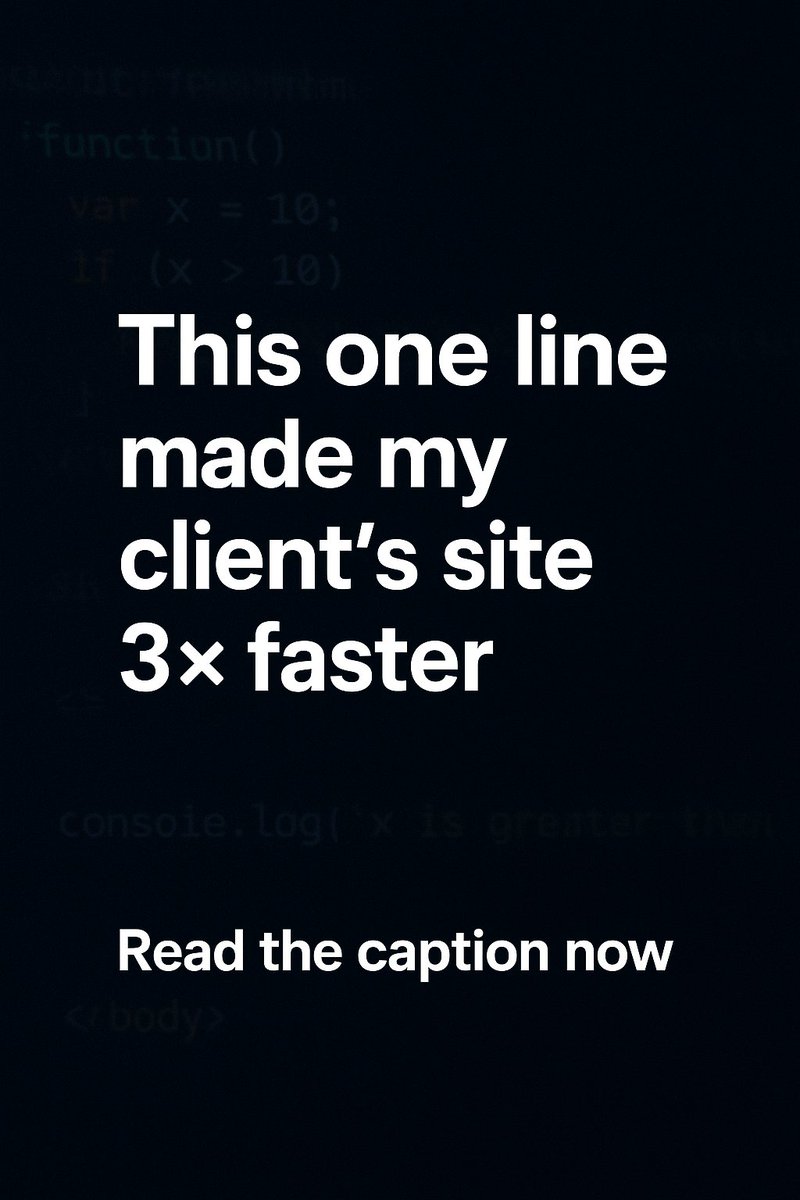 AyeshaTechX's tweet image. This one line made my client’s site 3× faster ⚡
```
&lt;script src="script.js" defer&gt;&lt;/script&gt;
```
Adding defer lets the browser load JS in the background while rendering the page faster load, smoother UX, happier users 🚀
#WebDev #Frontend #JavaScript #Coding #Performance