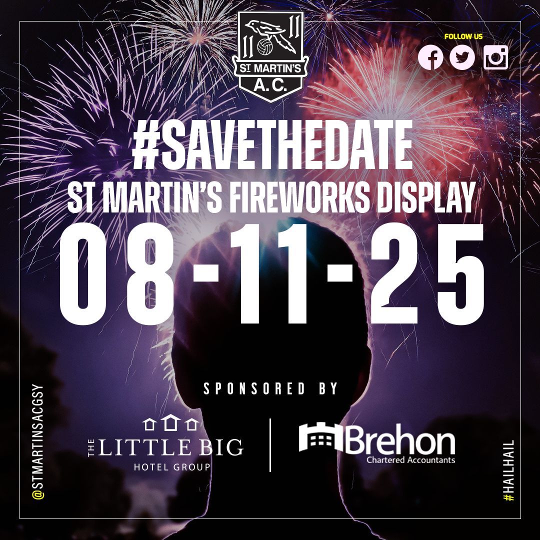 StMartinsAC's tweet photo. #StMartinsAC #Fireworks Display Saturday 8th November.

🎟️ FREE ENTRY!! Everyone welcome! 

6PM - Gates open 🍷🍺
6:30PM - #GuyFawkes Judging 
7PM - Fireworks Display 🎆
8PM - #Meatdraw 🥩🍖

#HAILHAIL ⚫⚪ #guernsey #celebration https://t.co/CGu2V2HUZO