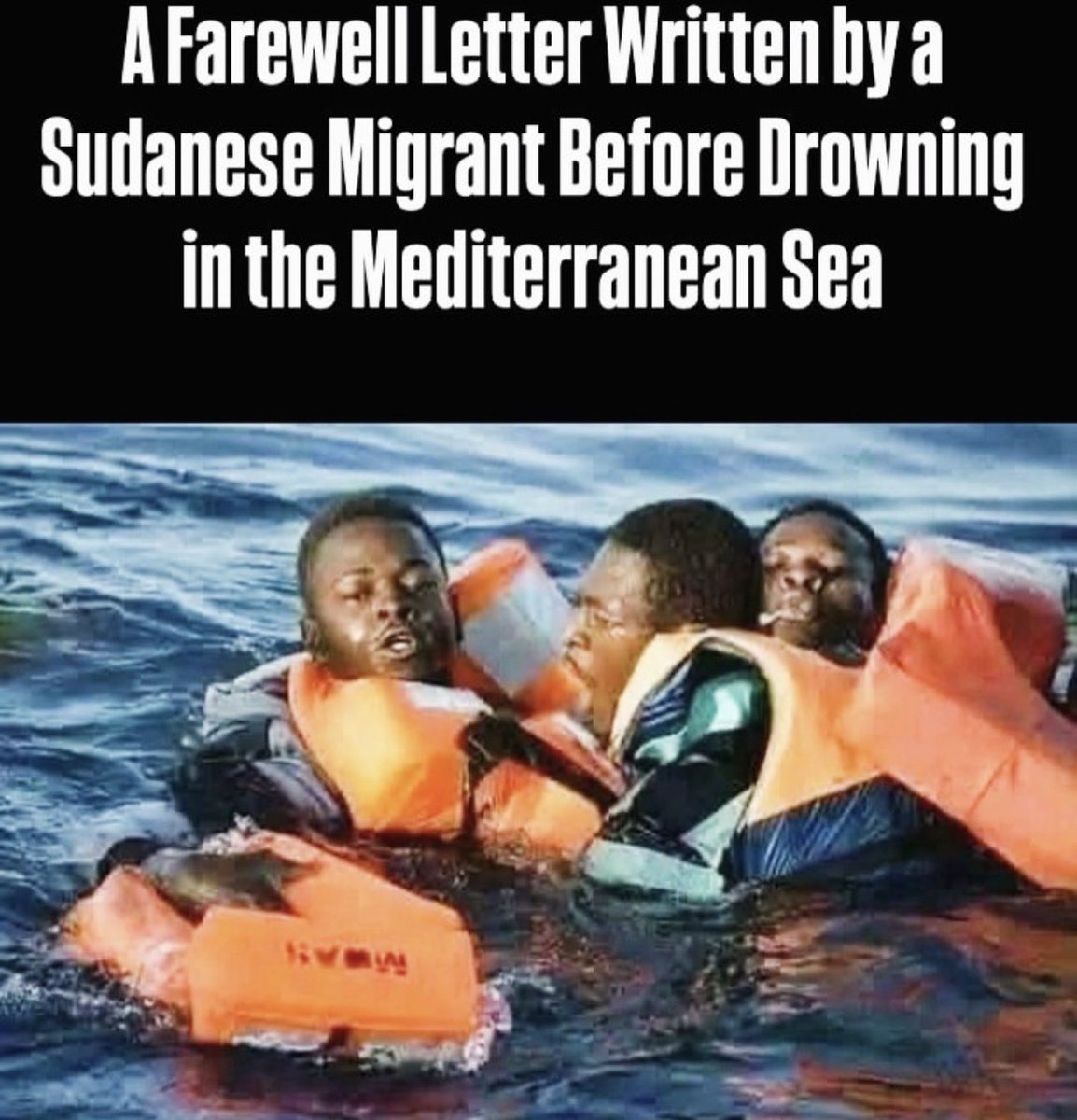 Joe__Bassey's tweet image. A farewell letter written by a Sudanese Migrant before downing in the Mediterranean Sea, as found in his pocket.

Text of the Letter:

"I am sorry, mother, because the ship sank with us and ! couldn't get there. Nor will I be able to send the money! borrowed to pay for the trip.…