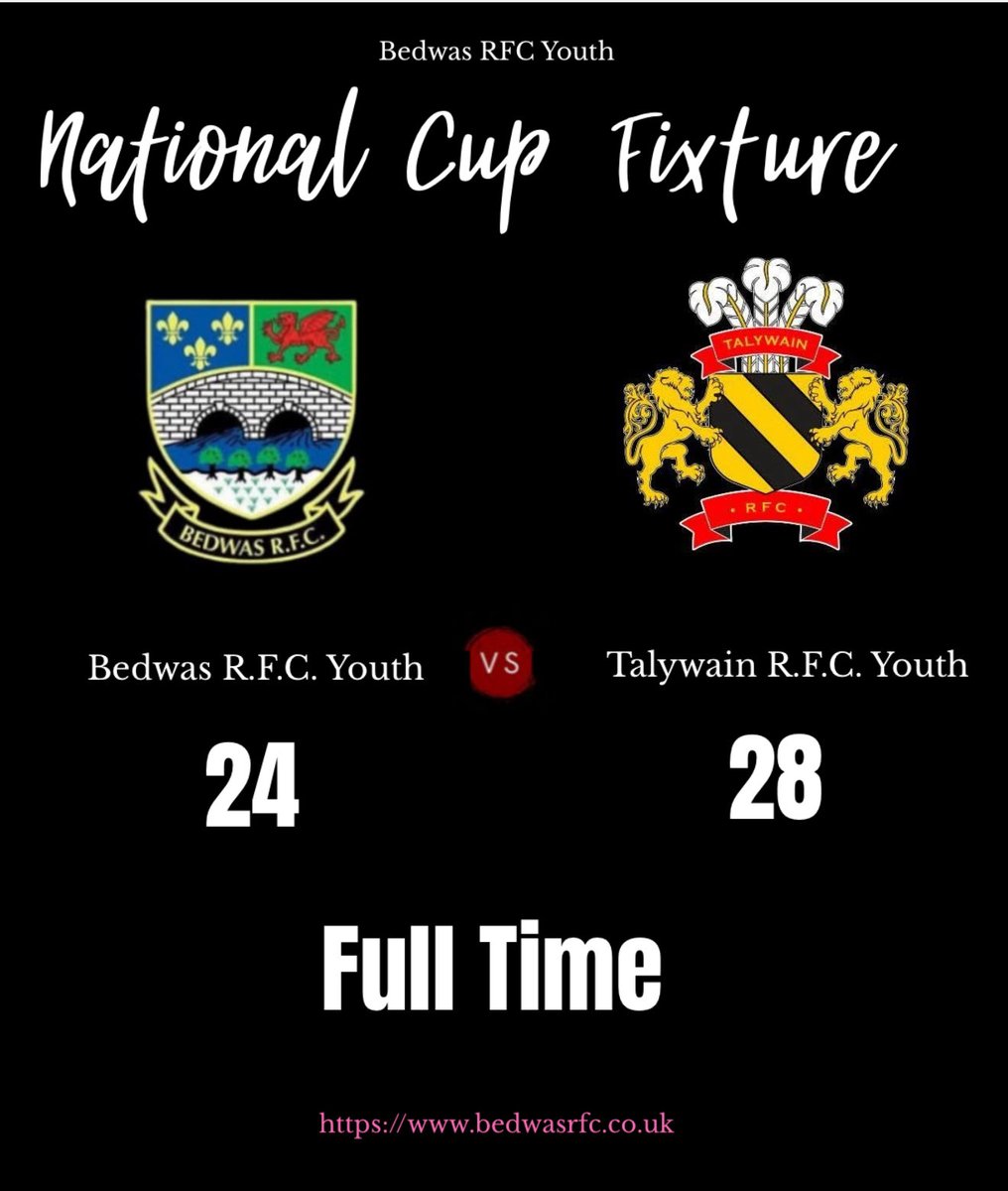 A premature end to the Bedwas boys cup run today in a hard fought battle against <a href="/Talywain_RFC/">Talywain RFC</a>  Youth. We would like to thank our supporters and the club for your support and wish Talywain all the best as they move forward in the National Bowl. 
⚫️⚪️
#wassyouth