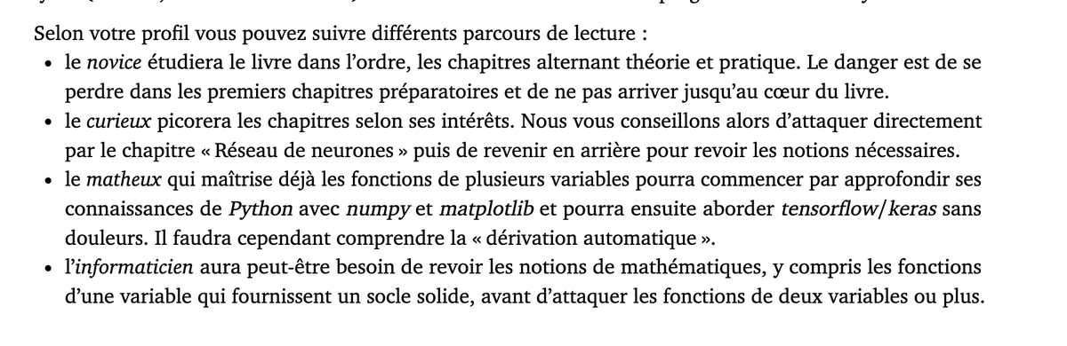 🔌 Deepmath 
de Arnaud Bodin et François Recher

Comprendre vraiment (et plutôt facilement) les réseaux de neurones 💡

Mathématiques et réseaux de neurones en trois parties :
▪️analyse et réseaux de neurones
▪️algèbre et convolution
▪️ChatGPT

exo7math.github.io/deepmath-exo7/…