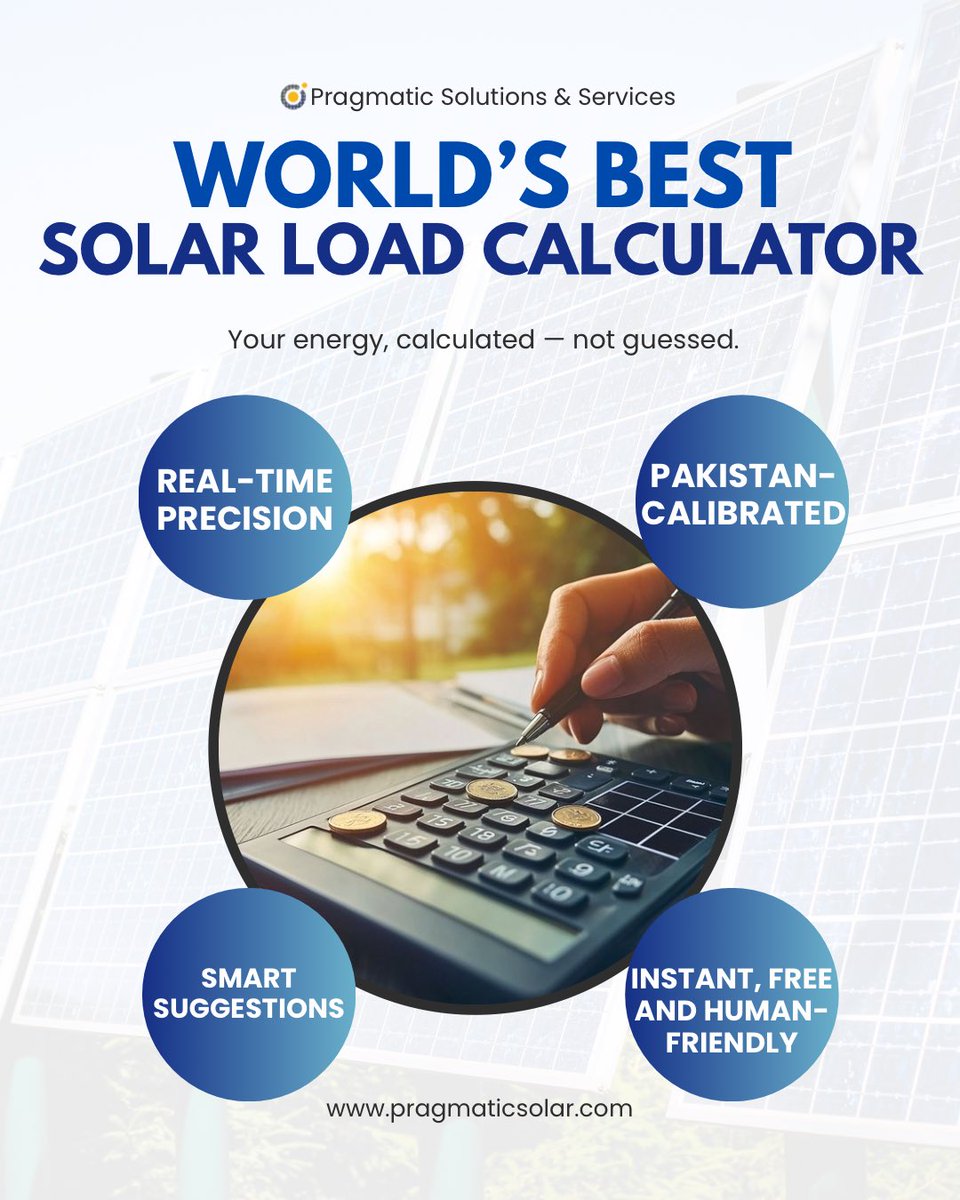 PragmaticWorldX's tweet image. Stop guessing your solar size. Start calculating it.

Meet the world’s best Solar Load Calculator, built by Pragmatic. 

Smart. Simple. Free.

Try it → pragmaticsolar.com

#SolarSimplified #PragmaticSolar