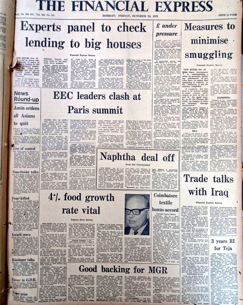 IndiaHistorypic's tweet image. 1972 :: Indira Gandhi Govt Forms Expert Panel to Check Lending to Big Business Houses