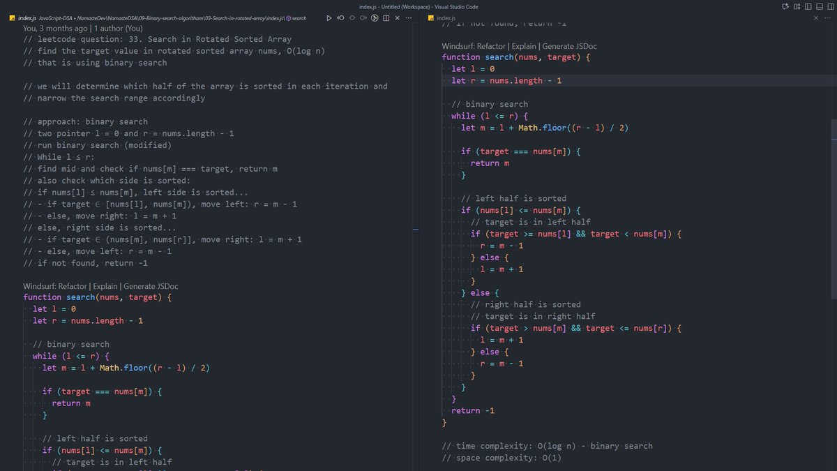 1amWaziR's tweet image. 🚀 Day 127 #200DaysOfDSA
Today I revised Binary Search and JS call, apply & bind methods
Solved
✔️33. Search in Rotated Sorted Array
✔️JS Concepts:
• call(), apply(), bind()
Focus: Consistency and discipline
Big thanks to @akshaymarch7 
#DSA #JavaScript #ProblemSolving
