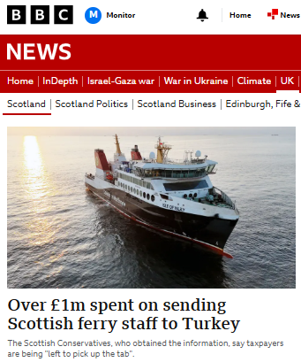 msm_monitor's tweet image. BBC Scotland is being torn apart online for publishing a headline that is completely fake. Folk are pointing out that the actual sum involved is £23,000. The BBC has added wages that would be paid whether the staff involved were in Turkey or not.