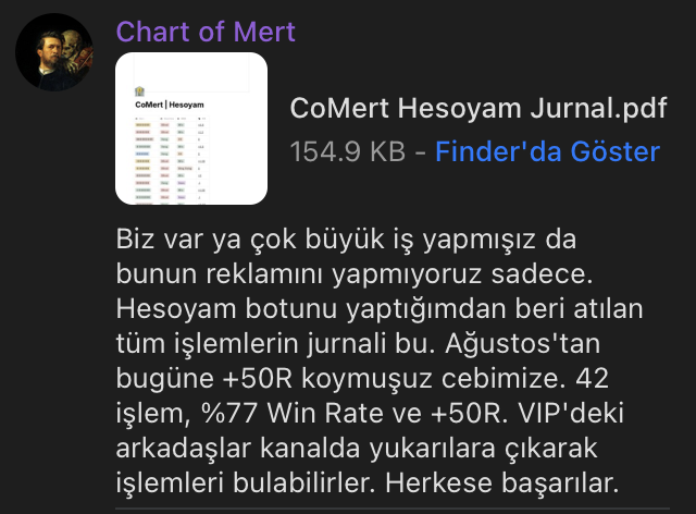 Hesoyam botu 3 ayda +50R dağıtmış. %77 win rate'e sahibiz. Üstüne konuşacak çok da bir şeyimiz yok. Herkese başarılar.🤝