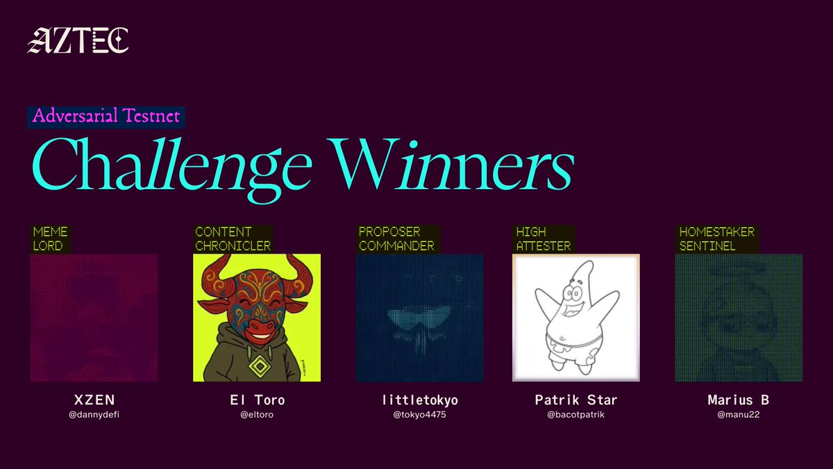 Privacy is not about hiding, it's about choosing what to reveal.

The winners of this week's get it. 

🏆 Homestaker Sentinel: <a href="/ment0san/">Mentosan Ⓜ️Ⓜ️T</a>
👑 Meme Lord: <a href="/XZNSEI/">𝐗𝐙𝐄𝐍 (𝐆𝐢𝐠𝐚 𝐩𝐫𝐢𝐯𝐚𝐜𝐲 𝐬𝐳𝐧)</a>
🧑🏽‍🎨 Content Chronicler: <a href="/ElTorito2602/">El Torito (privacy szn)|(❖,❖)</a> 
⚔️ Proposer Commander: <a href="/viviann11656036/">v| (❖,❖)🧙‍♂️,🧙‍♂️(✸,✸) 🐐🔥(Ø,G)🟣.ink (🍊,💊)</a>
🛡️ High Attester: <a href="/BacotPatrik/">Patrik Star ⌘🛠️</a>
