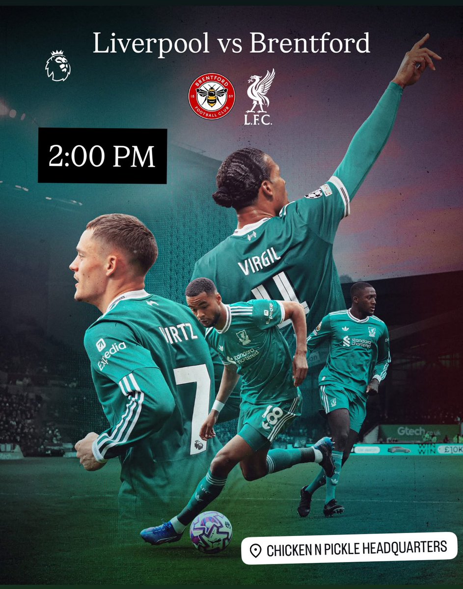 🟢 MATCHDAY 🟢

Join us this afternoon <a href="/ChickenNPickle/">Chicken N Pickle®</a> NKC as we take on Brentford at 2:00 PM ⚽️