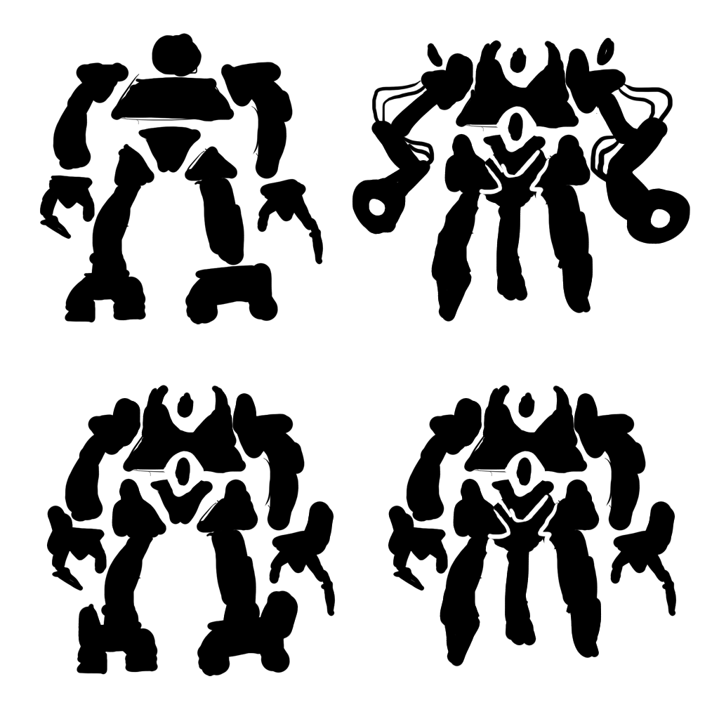 aXelis_gamedev's tweet image. Working on a semi boss unit.
I first draw silhouettes, to find a good shape, then model it in Blender, quickly place texture colors then details and finaly animate it!
