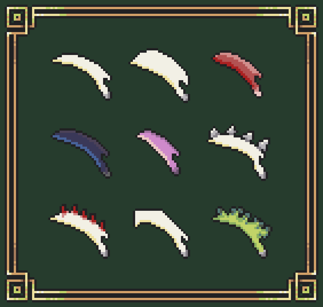 pixelcrowngames's tweet image. Newly forged pixel art blade icons for GODSCALE’s arsenal upgrade system. Sharper than ever.

#Godscale #PixelArt #IndieGameDev #GameArt #IndieDev #Roguelike #2DGame #Devlog #GameDesign #IndieGame #Unity #SoloDev #PixelWeapons #GameAssets