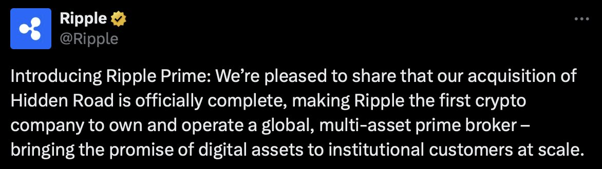 Steph_iscrypto's tweet image. 💥BREAKING:

RIPPLE HAS OFFICIALLY FINALIZED ITS ACQUISITION OF HIDDEN ROAD, CONFIRMING THAT THE NEW GLOBAL FINANCIAL INFRASTRUCTURE WILL RUN ON RIPPLE TECH!