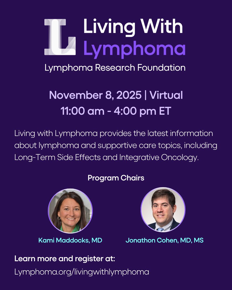 BMTInfoNet's tweet image. The Lymphoma Research Foundation is hosting Living with Lymphoma — a free virtual education program for patients &amp;amp; caregivers on Nov 8.

Learn, connect, and find support.

Register: lymphoma.org/livingwithlymp…

#LymphomaResearchFoundation #BMTInfoNet #CancerSupport