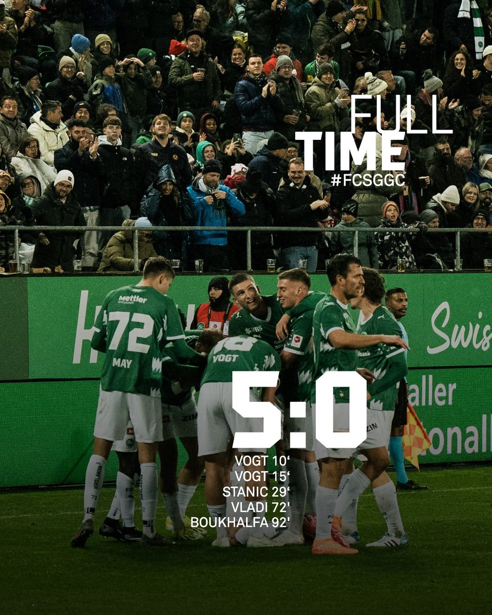 In einem begeisternden Spiel schlagen wir die Hoppers völlig verdient mit 5:0 und zementieren so unsere Position in der Tabellenspitze. 😍💪

#FCSG #GrüewissImHerz #FCSGGC