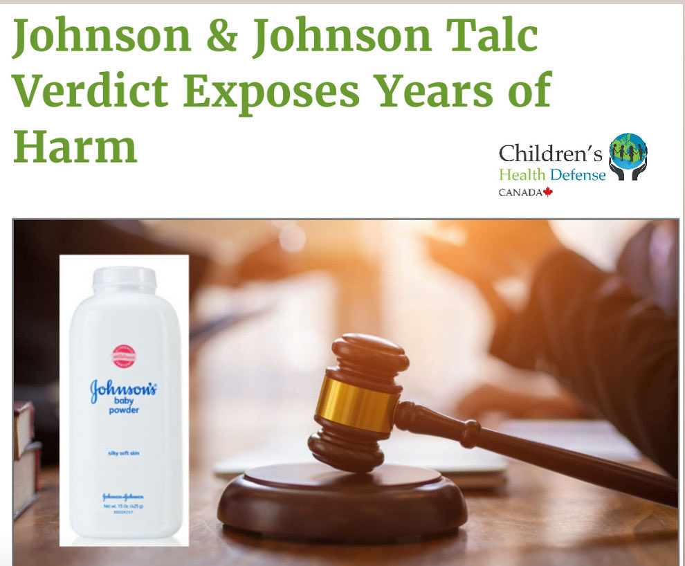 CanadaCHD's tweet image. 🛑 Still Using Products Containing #Talc?

On Oct 6, 2025, a LA jury ordered J&amp;amp;J to pay $966 million — part of more than 67,000 lawsuits alleging J&amp;amp;J’s talc caused #cancer.

⚠️ Legal doesn’t mean safe. Read the article

🔗 childrenshealthdefense.ca/news/johnson-j…