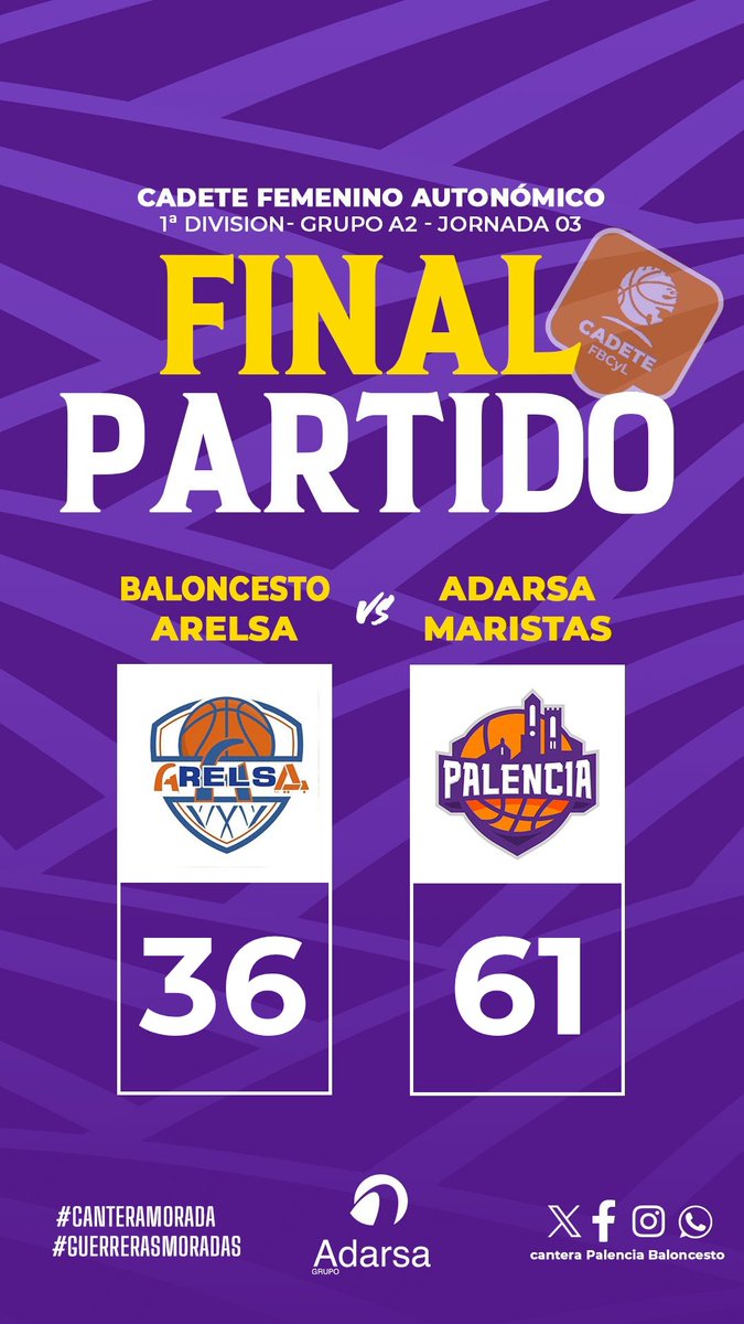 PBcantera's tweet image. 🏆 #CadFemCyL - 1a División 
📆 Jornada 03
🏀FINAL
🟠 Baloncesto Arelsa
🟣 @PBcantera
Victoria solvente en tierras charras
💜 #CanteraMorada
#CDMaristas
#GuerrerasMoradas