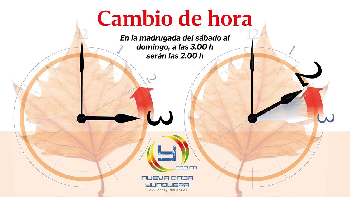 📣 Cambio de hora: Esta noche vuelve el horario de invierno y los relojes se retrasan una hora en la madrugada de este sábado al domingo: a las 3 🕒 serán las 2 🕑.