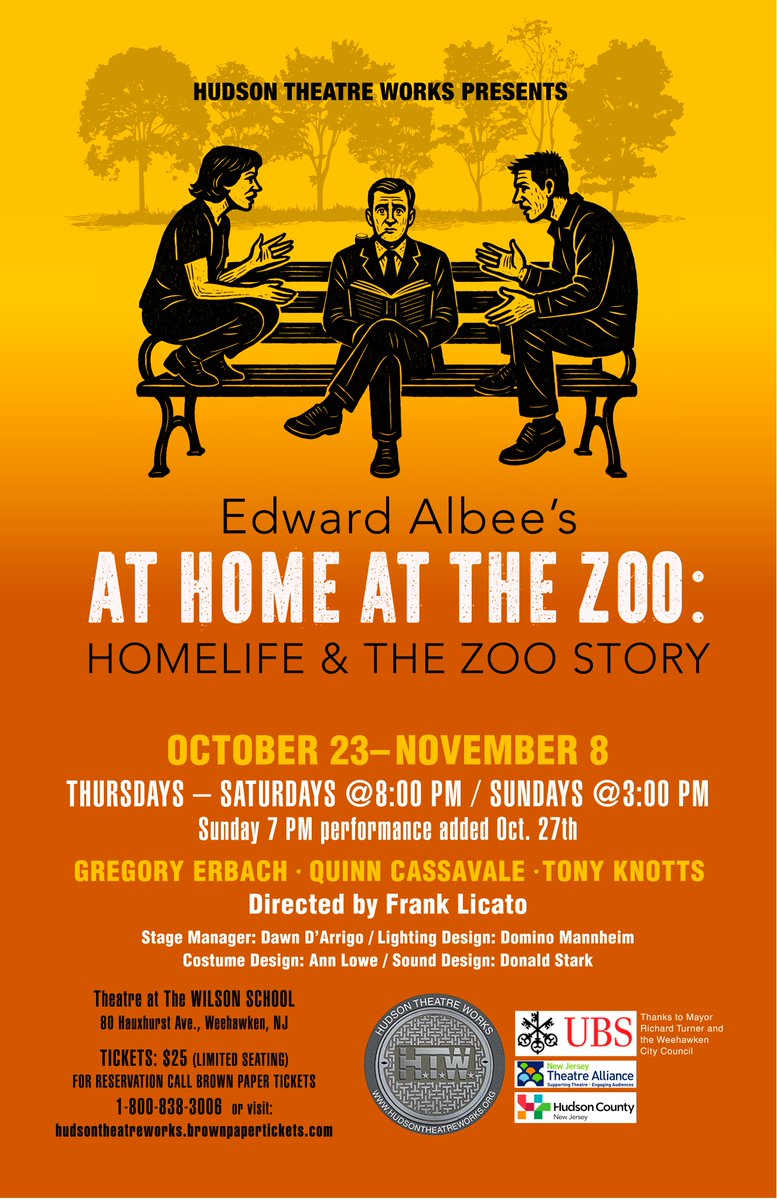 Licato's tweet photo. @HudTheatreWorks EDWARD ALBEE'S "AT HOME AT THE ZOO."   AT THE HISTORIC WEEHAWKEN WATER TOWER. https://t.co/Kzf0Iqh7RJ