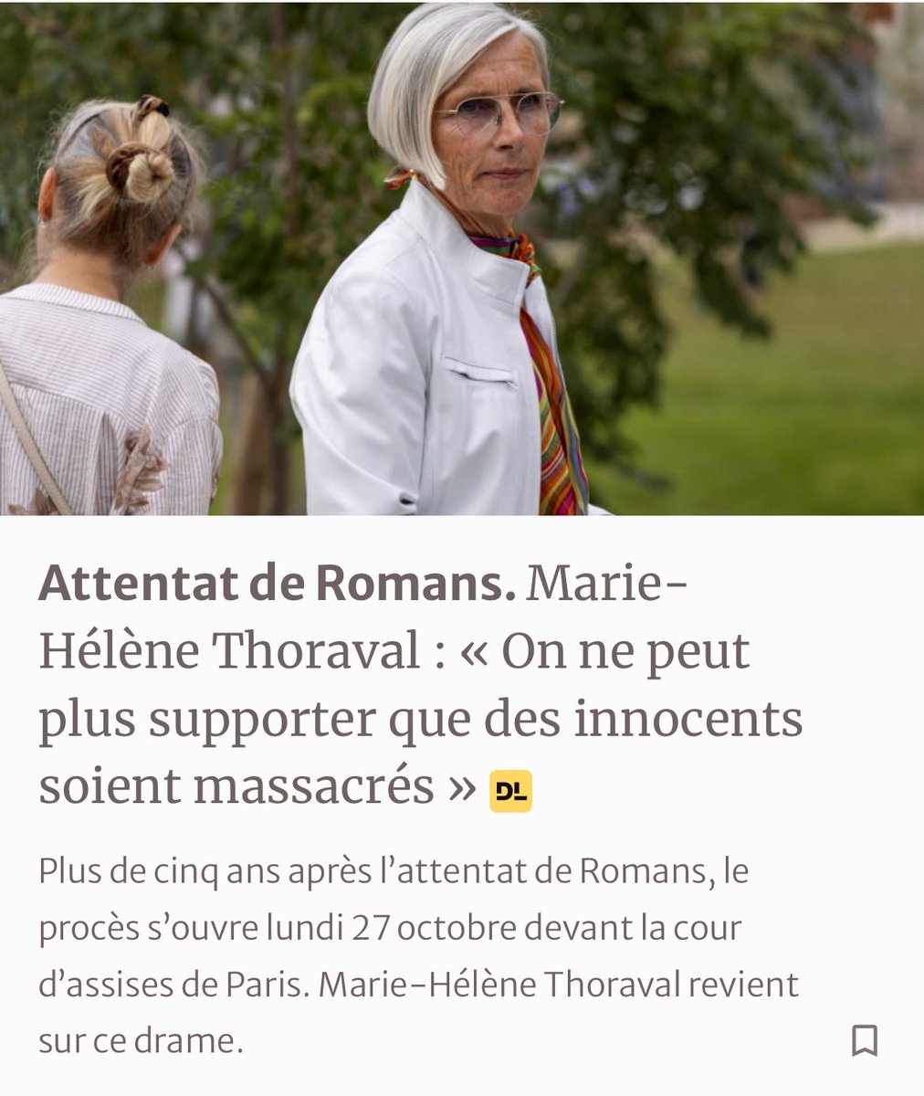 Le procès de l’attentat oublié du 4 avril 2020 s’ouvre lundi. 
En plein confinement, 1 « réfugié » soudanais, armé d’1 couteau semait la terreur ds le centre-ville de #Romans, tuait Julien Vinson, Thierry Nivon et blessait 5 personnes.
Mon itw <a href="/ledauphine/">Le Dauphiné Libéré</a>: urlr.me/BvTDWR