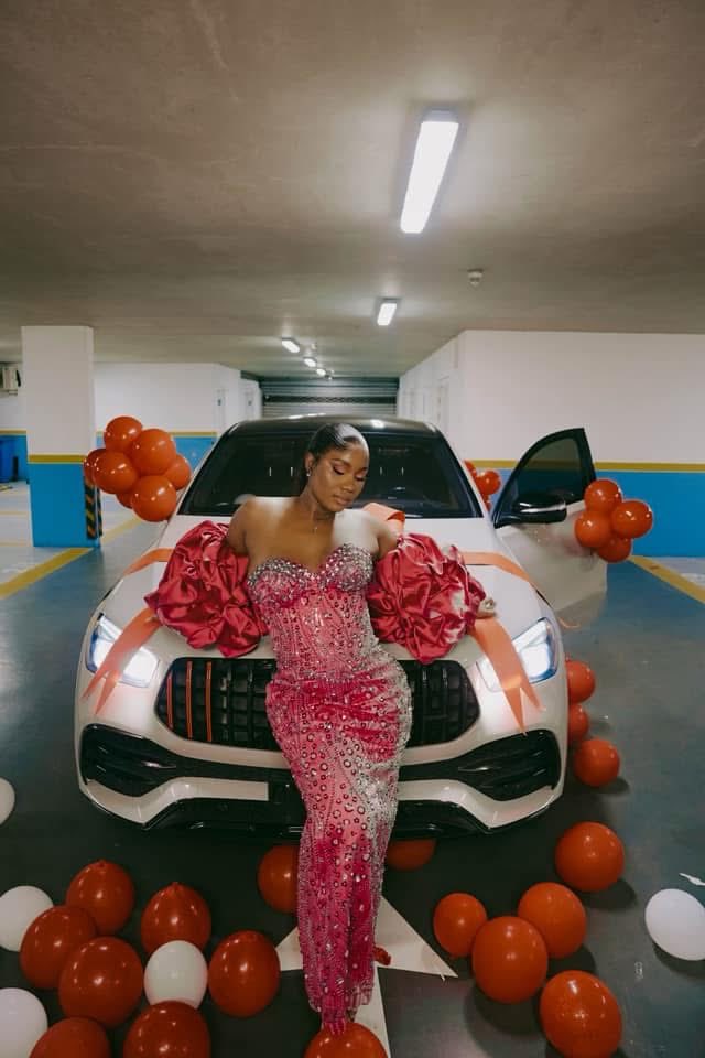Nigerian comedian Nasty Blaq surprises his wife with a Mercedes Benz GLE.