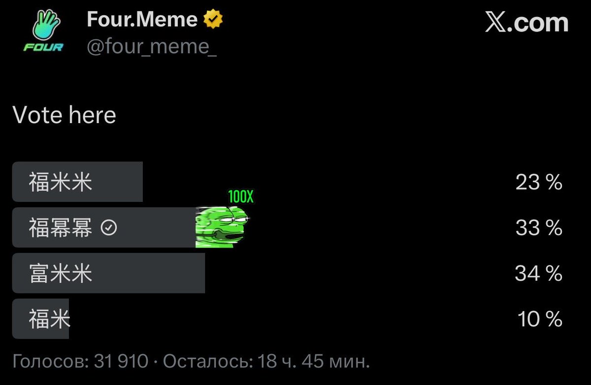 An interesting game it might be, I bought a bag for the medium term and cast my vote for the fourth one 🖖🏼  

dexscreener.com/bsc/0x2e2db563…

x.com/four_meme_/sta…