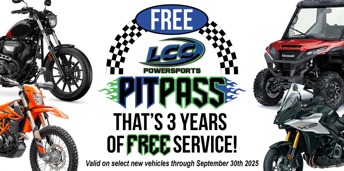 lccpowersports's tweet image. Only ONE WEEK left!
Don&apos;t miss out!  Take advantage of our October PitPass promotion and with purchase of select models you will receive FREE 3 years of scheduled maintenance!
Stop by today or give us a call/text at 816.680.6880
#ridelcc #pitpass #freeservice