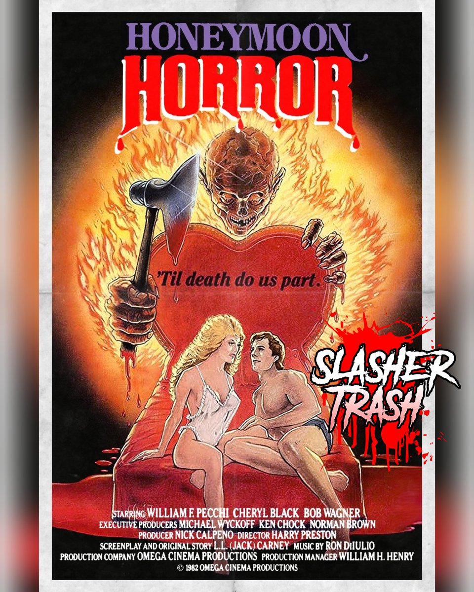 SlasherTrash's tweet image. 🎃🔪 31 Days of Slashers 

October 25: HONEYMOON HORROR (1982) 

&apos;Three newlywed couples travel to a romantic island lodge where their weekend of love turns into a nightmare of blood and terror.&apos; 

Harry Preston&apos;s low-budget regional slasher was one of the first direct-to-video…
