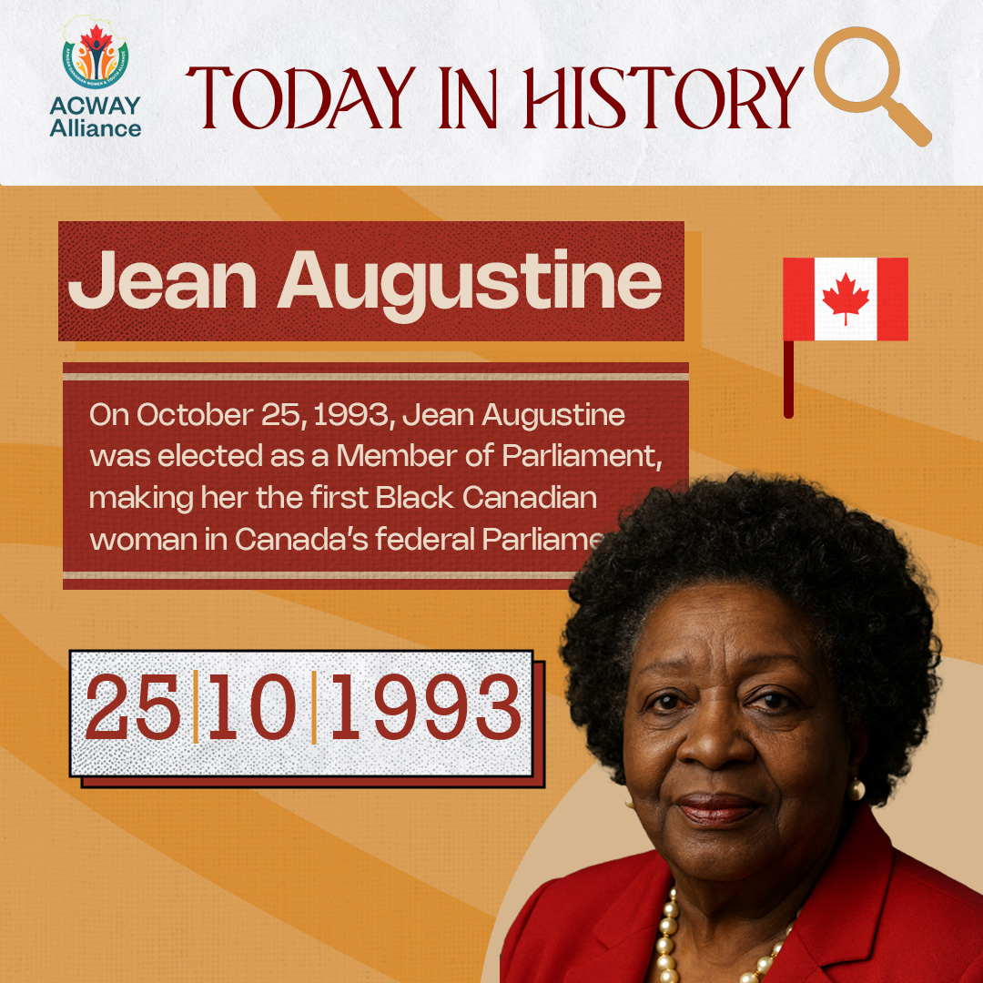 ACWAYAllianceCa's tweet photo. ❤️ 1993: Jean Augustine became the first Black woman elected to Canada’s federal Parliament, breaking new ground for both racial and gender representation.

#OnThisDay #JeanAugustine #BlackHistory #WomensHistory #Canada #RepresentationMatters   #Equality #Leadership #Diversity https://t.co/NLXPgz98ob