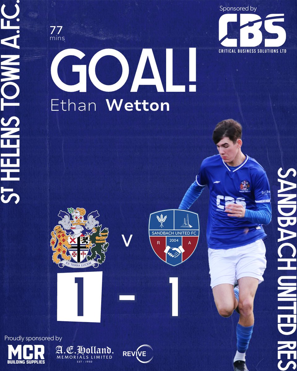 sthelenstownfc's tweet photo. 77' : GOAL!
1 St Helens Town AFC
1 Sandbach United Res
Ethan Wetton

 #TownTeam #ExTerraLucem #FootballForAll @CBS_Ltd_1 #MCRBuildingSupplies #AEHolland #ReviveClean https://t.co/2YfVbE76Ev