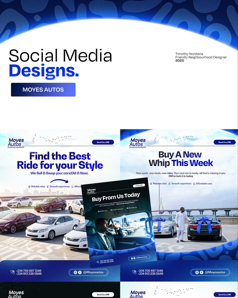 TimothyNordiana's tweet image. I just rapped up these social media designs for moyes autos, a Car Dealership brand

From concepts comes creation, your brand has a message to pass? I&apos;m the right man to deliver that through designs

Instagram saw it first   instagram.com/p/DQOy-FPDKQ9/…

#CreativeProcess #VisualDesign