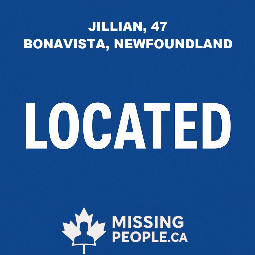 Missing_CA's tweet image. ✅ LOCATED – JILLIAN, 47
Missing 47-year-old Jillian from Bonavista, Newfoundland has been located.  
Bonavista RCMP thanks the public for their assistance.  
#Located #Bonavista #Newfoundland #MissingWoman #CommunityUpdate #MissingPeopleCanada